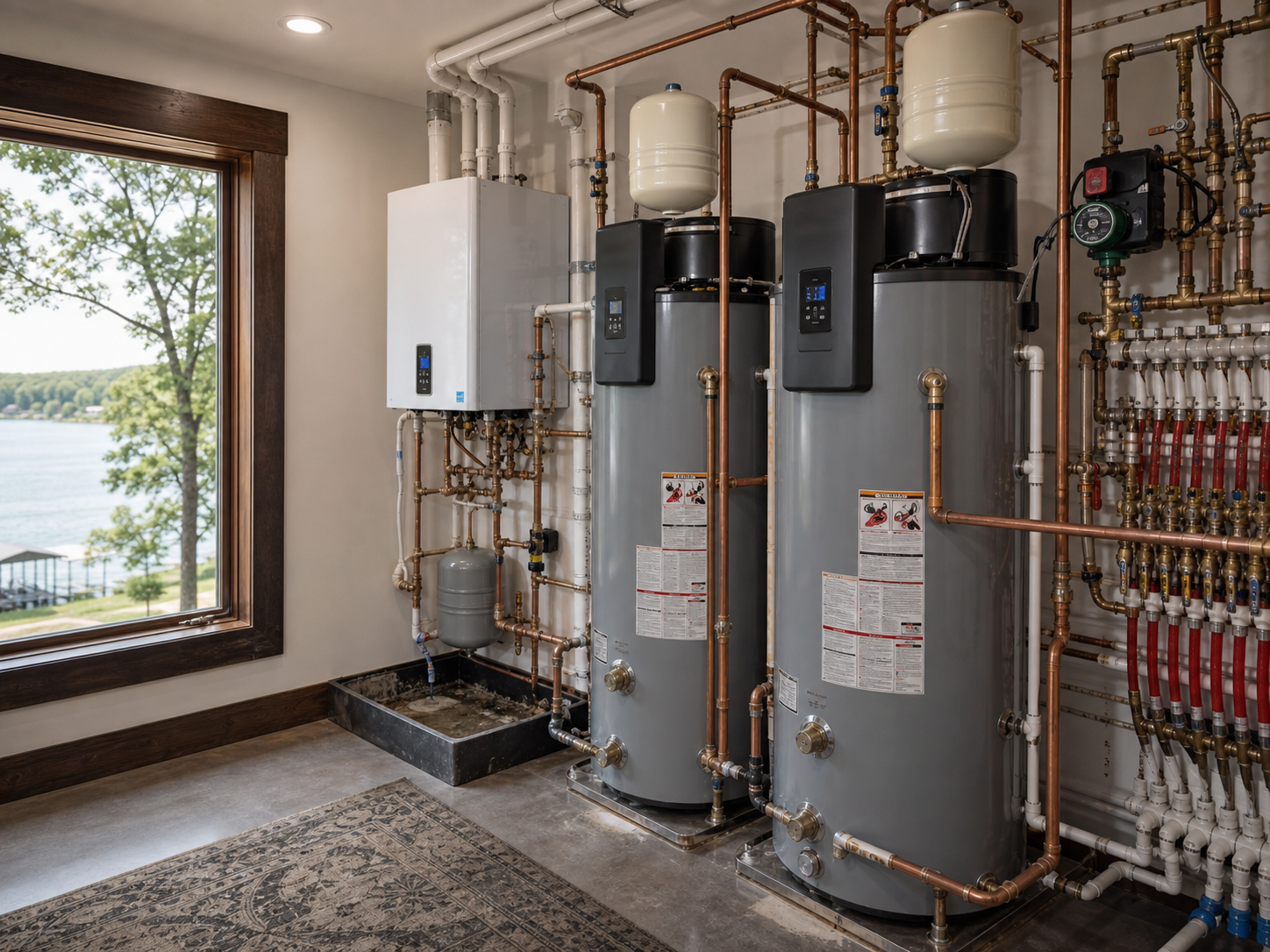 Larger lake home hot water system needing maintenance in Lake Lotawana