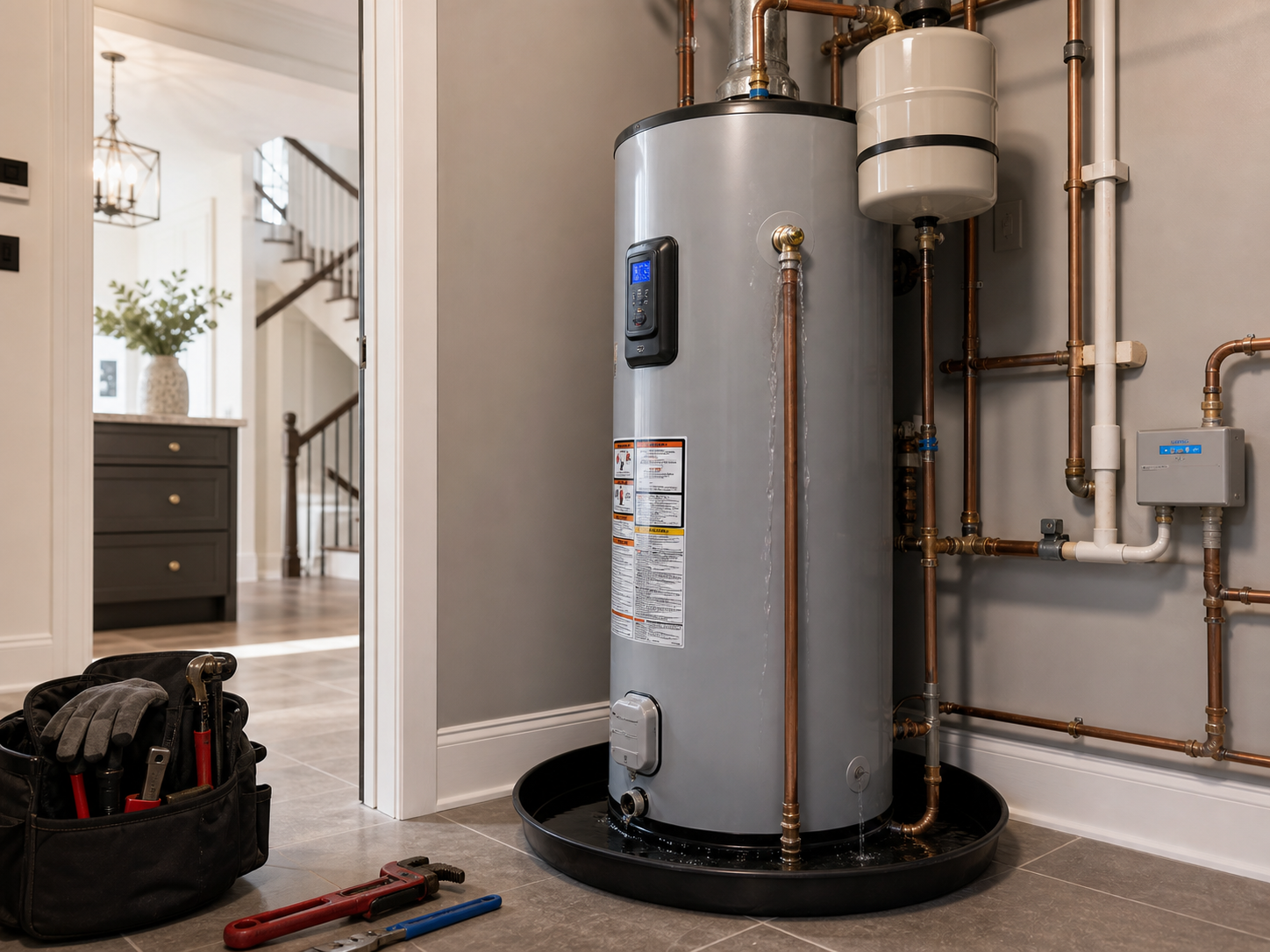 Water heater maintenance issue in a Lee's Summit home utility room