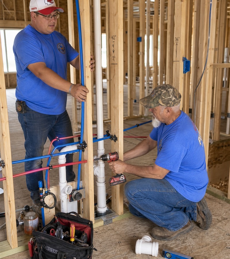 ACCU Plumbing technicians completing new construction plumbing work