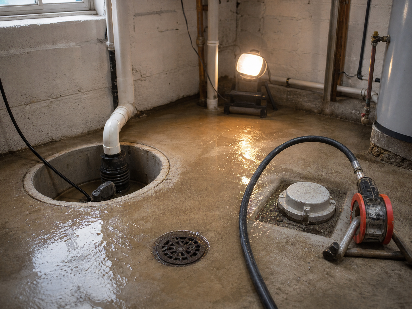 Basement sump pit and floor drain for Odessa MO plumber service