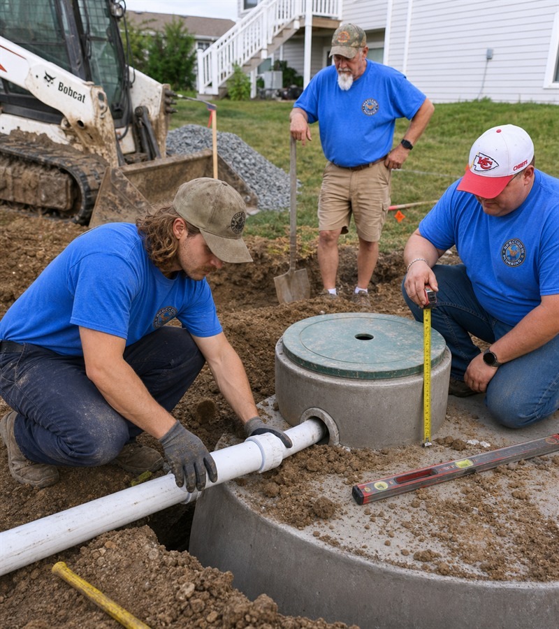 ACCU Plumbing technicians installing septic system piping