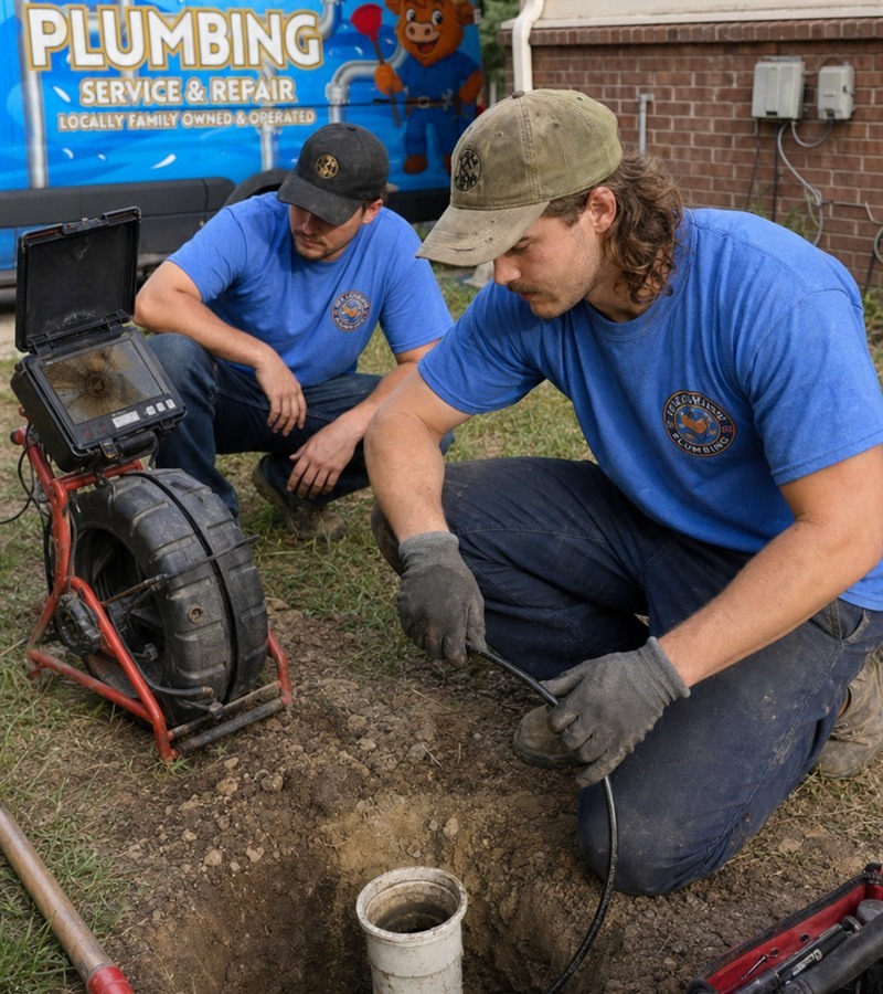 ACCU Plumbing technicians performing sewer line service