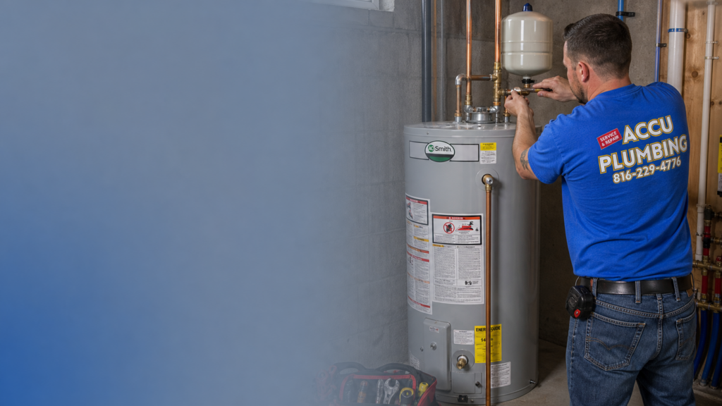 ACCU Plumbing technician servicing a residential water heater