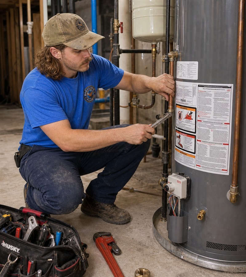 ACCU Plumbing technician servicing a residential water heater